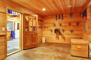 Beautifully designed horse barn. Clean, stable storage room.