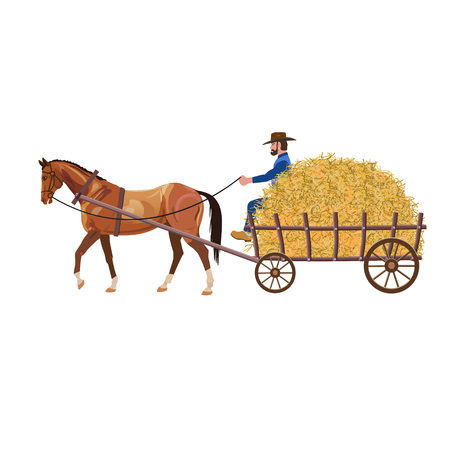 working horse pulling a man on a carriage graphic