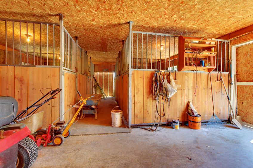 Interior of shed with horse stables